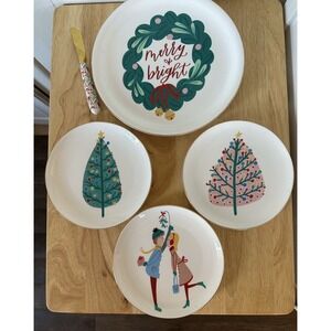 Mary Square Happy Tines Christmas Holiday Serving And Appetizer Plate Set